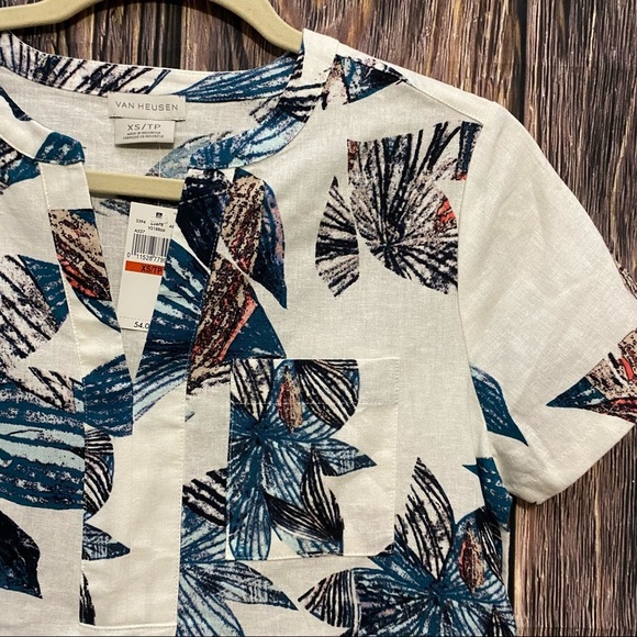 Van Heusen | leaf print linen top - Picture 2 of 5